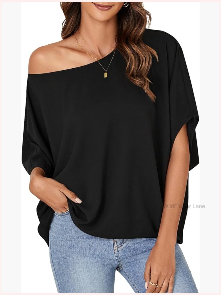 Off Shoulder Tunic Batwing Sleeve Loose Blouse Half Sleeve Pullover Top